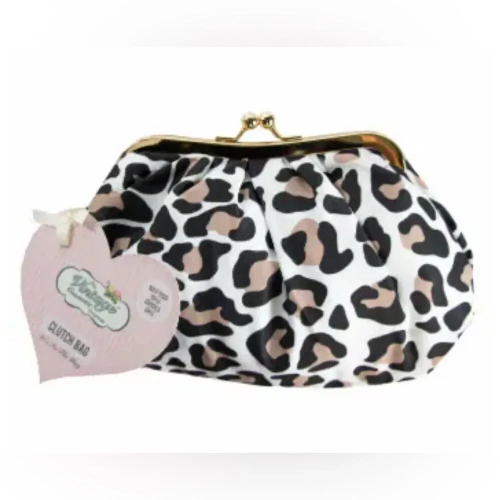 The Vintage Cosmetic Company Kiss Lock Leopard Print Cosmetic Bag